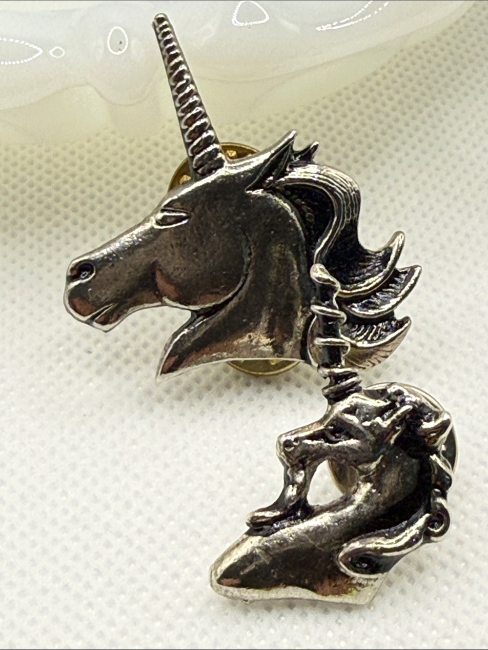 Vintage Silver Tone Unicorn Head tac pin brooch
